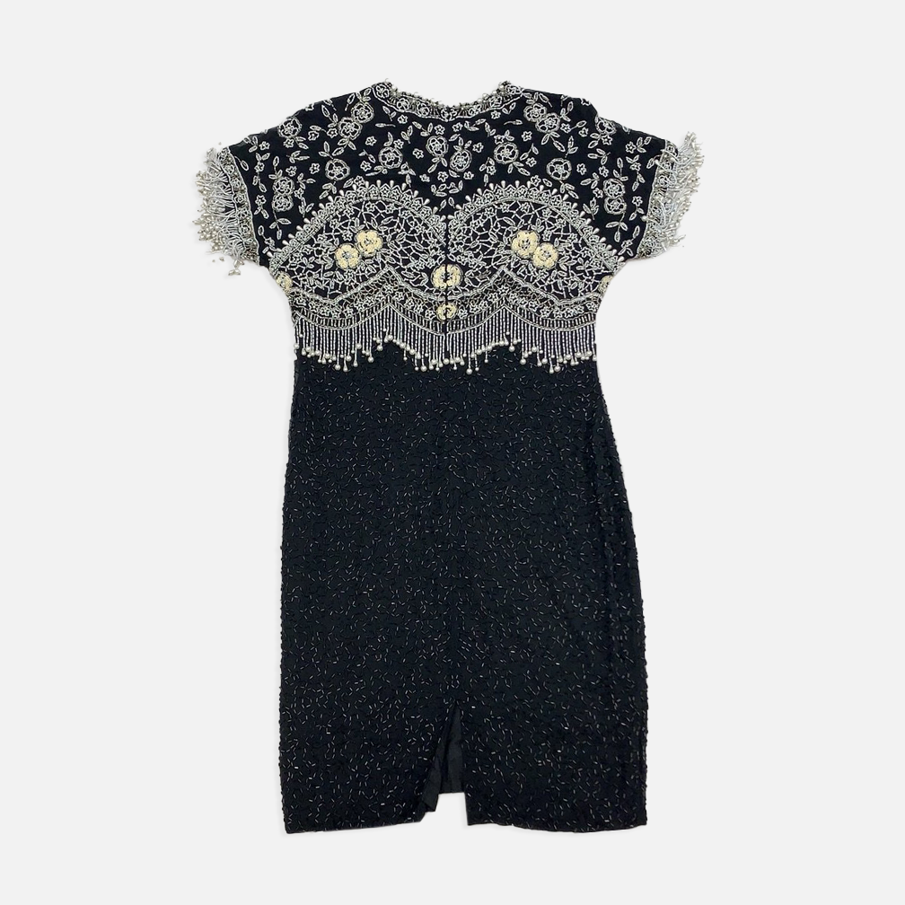 Vintage Black tie Oleg Cassini silk black/white beaded dress Vintage Black tie Oleg Cassini silk black/white beaded dress