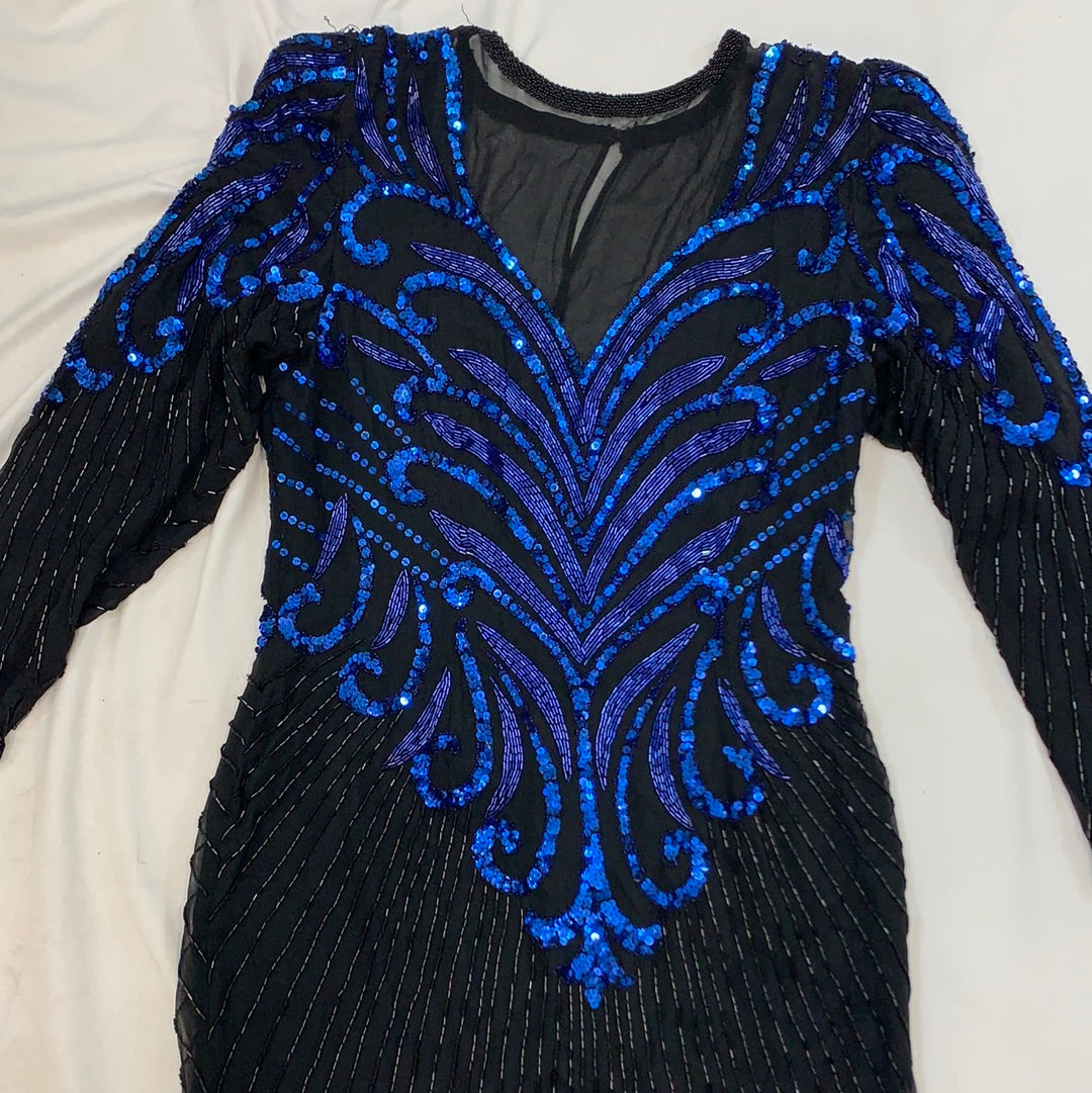 Vintage A.J Bari silk black/blue sequins dress Vintage A.J Bari silk black/blue sequins dress