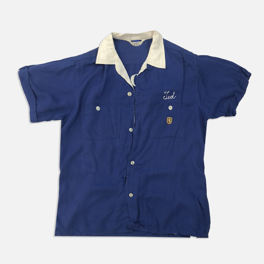 Vintage Navy Blue Bowling Button Up