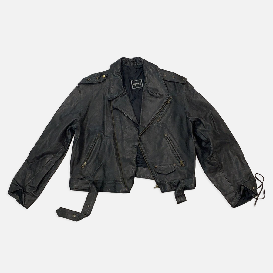 Vintage Versace black biker leather jacket