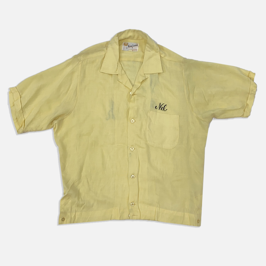 Vintage Baby Yellow Men’s Bowling Button Up 1950s-1960s