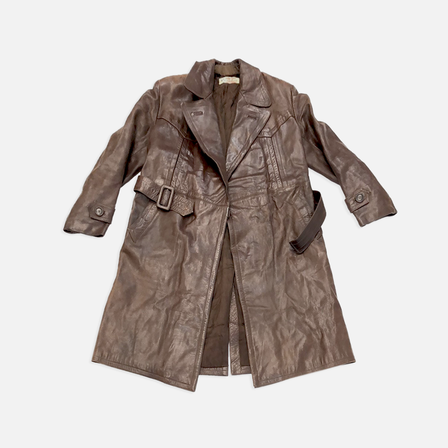 Vintage Leder-Sport Bekleidung Brown Leather Trench Coat