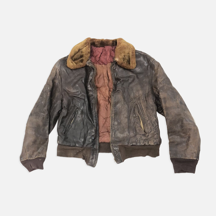 Vintage Brown Leather Jacket W/ Fur Collar