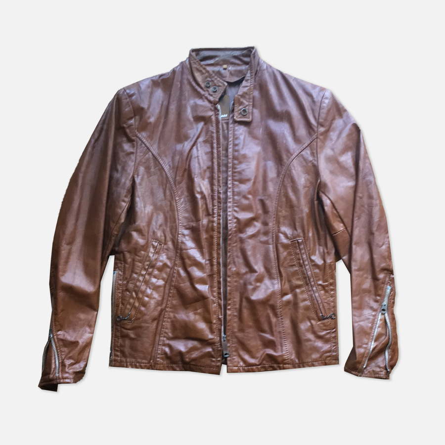 Leather Tan Zip Up Jacket - The Era NYC