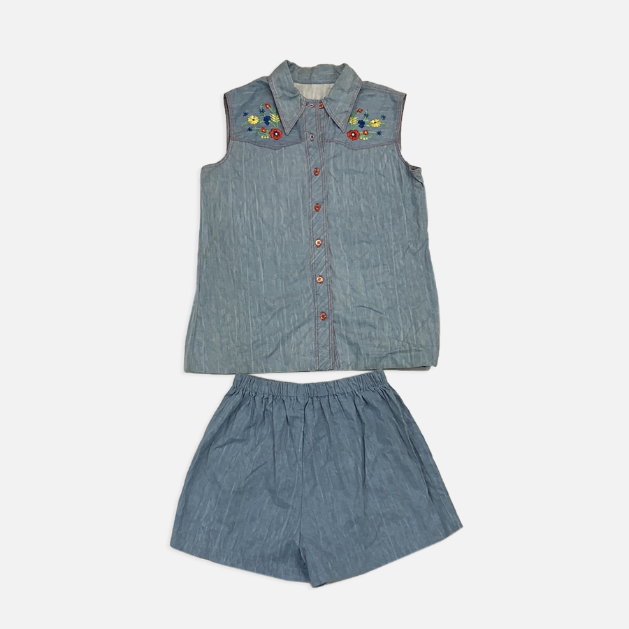 Vintage sleeveless button up and shorts (2 pc)