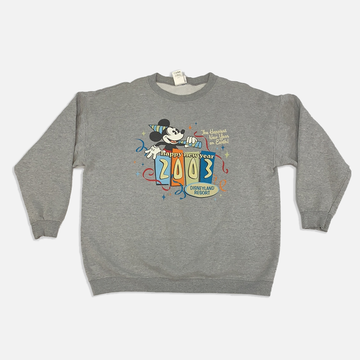 Vintage Mickey Mouse New Year 2003 Grey Crewneck Sweater - XL