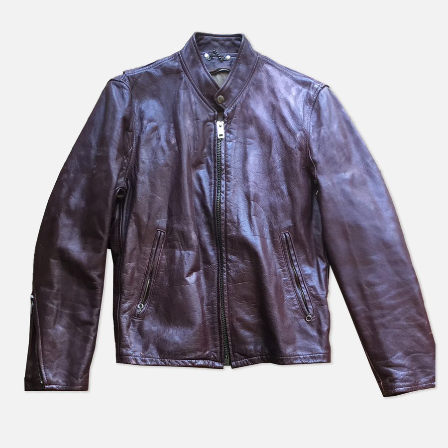 Burgundy Zip Up Leather Jacket - The Era NYC