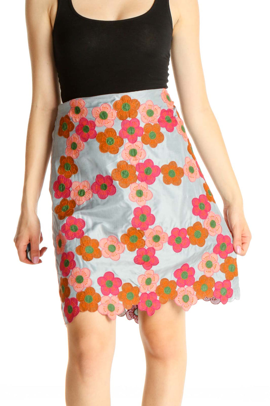 Blue Floral Print Holiday A-Line Skirt