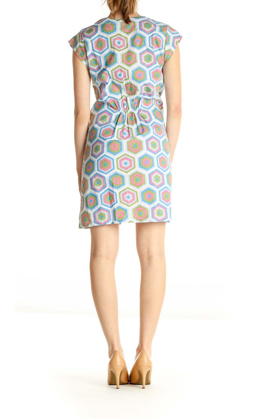 Blue Geometric Print A-Line Dress