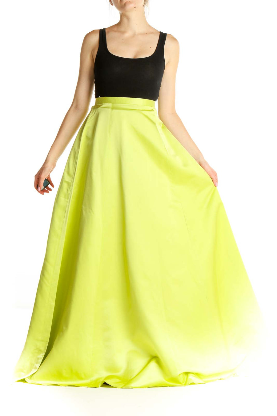 Yellow Green Formal Flared Skirt