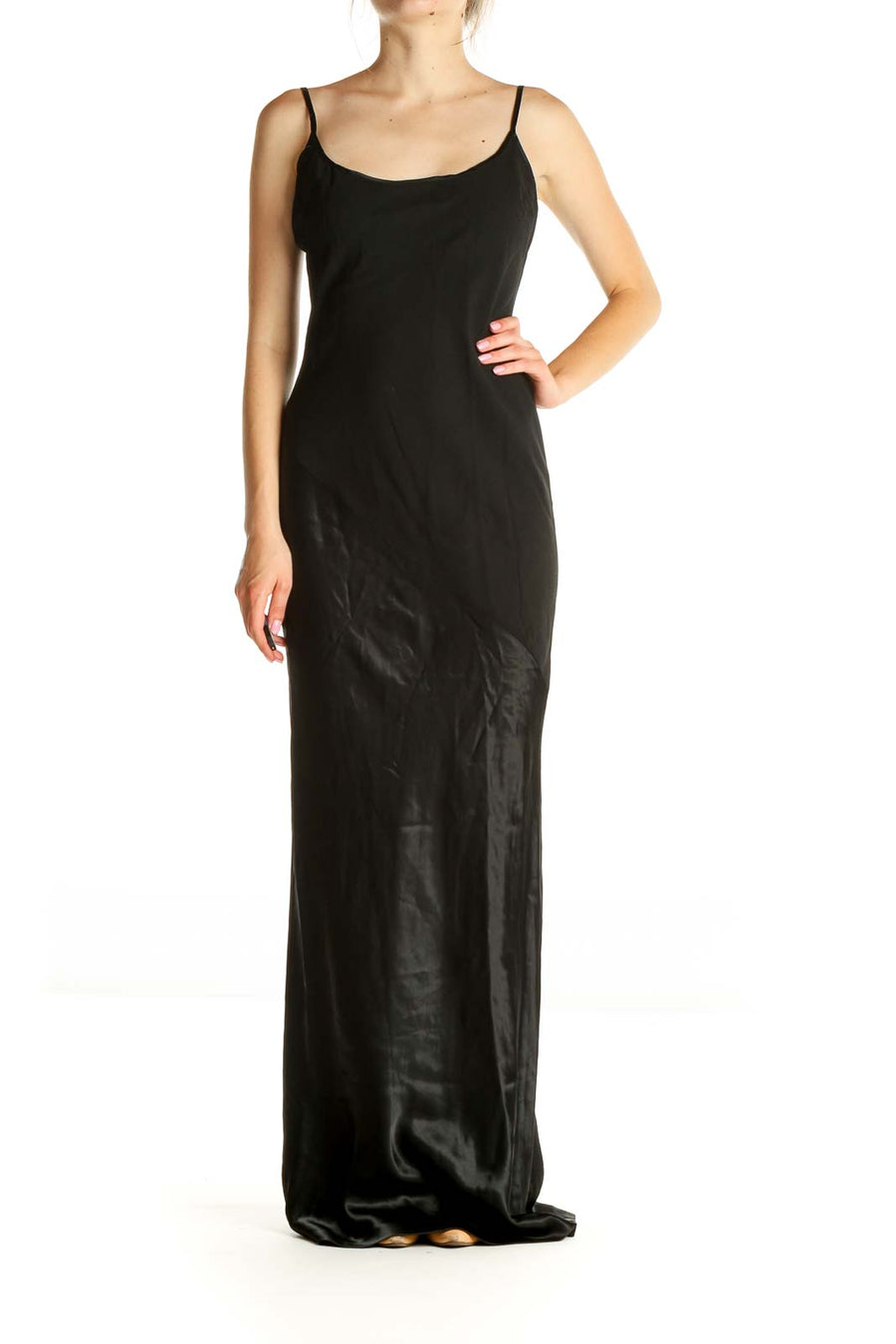 Black Solid Classic Column Dress