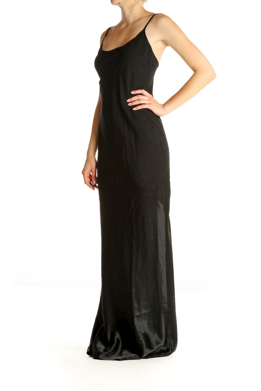 Black Solid Classic Column Dress