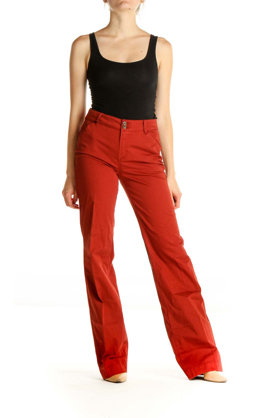 Red Solid Chic Trousers