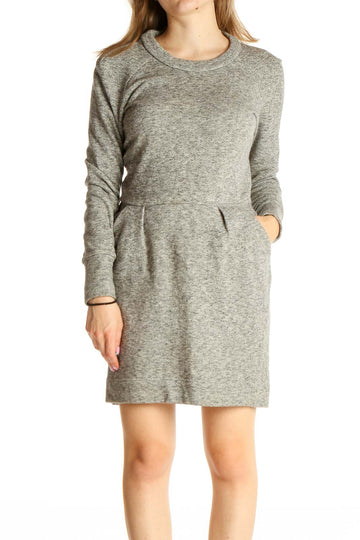 Gray Textured Day Fit & Flare Dress