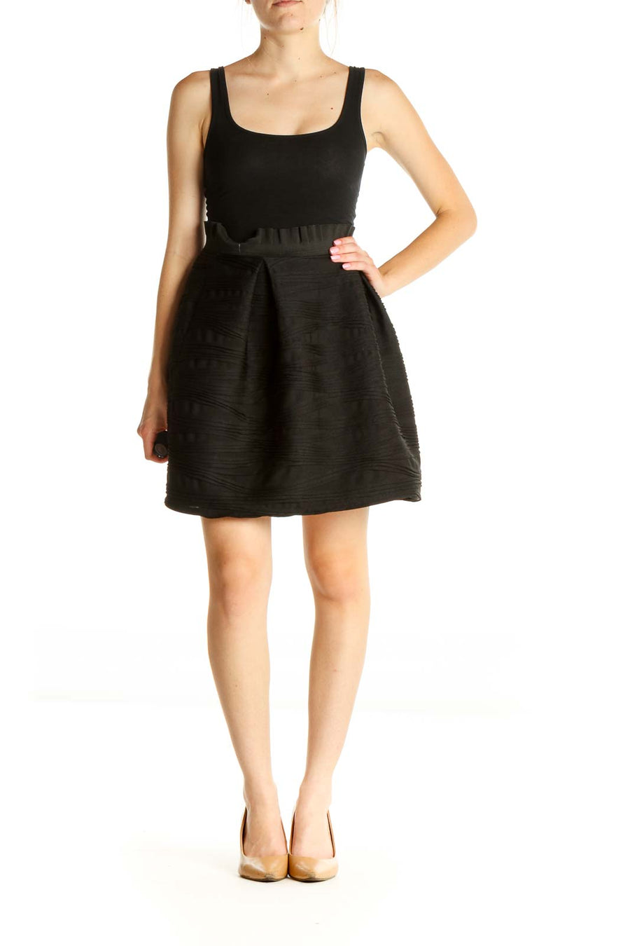 Black Solid Chic Flared Skirt