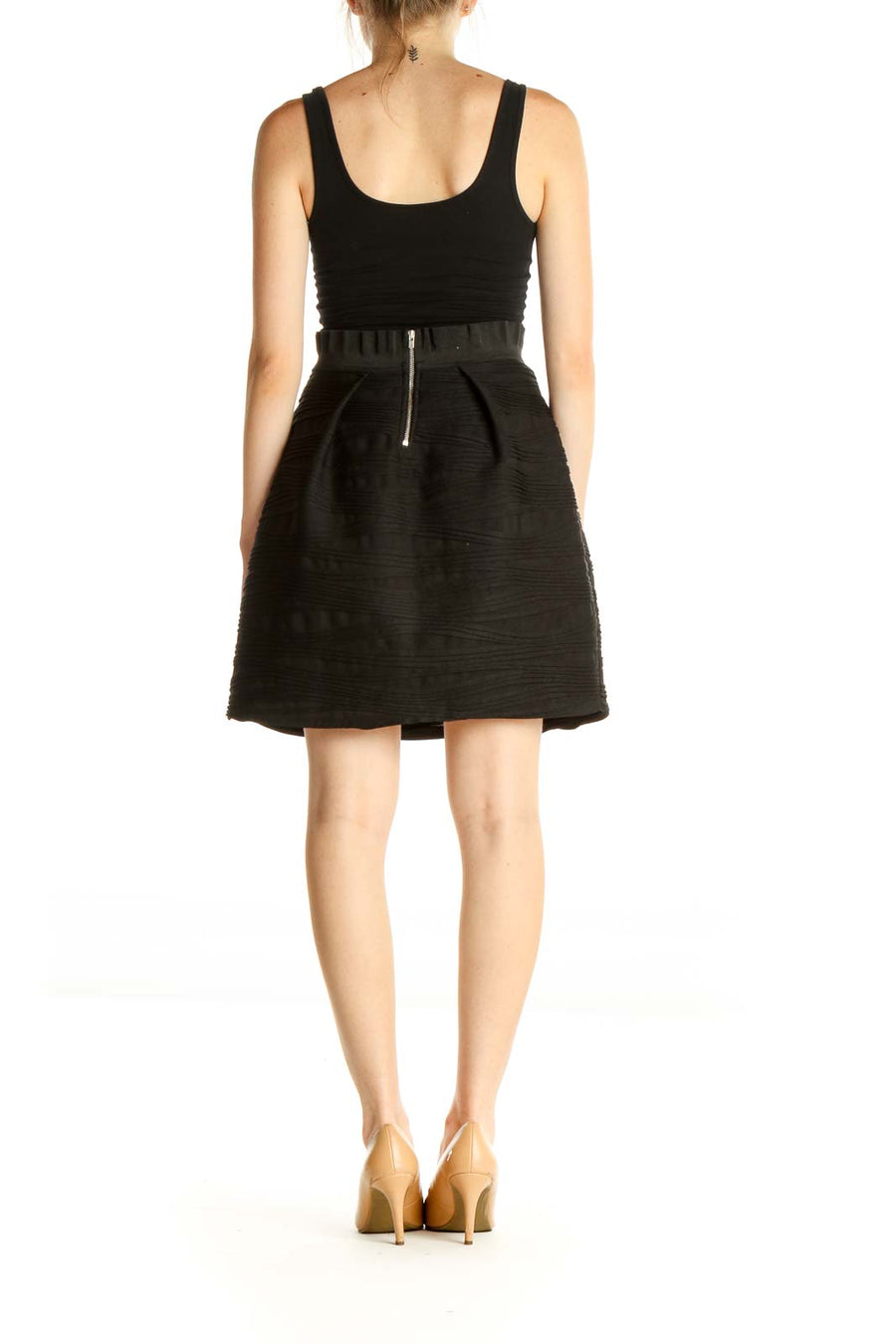Black Solid Chic Flared Skirt