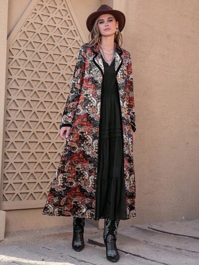 Printed Open Front Long Sleeve Outerwear