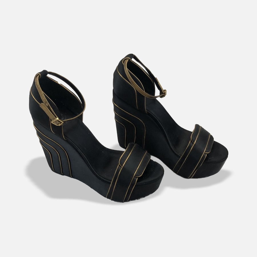 Tory Burch Black & Gold Wedges - 9 US