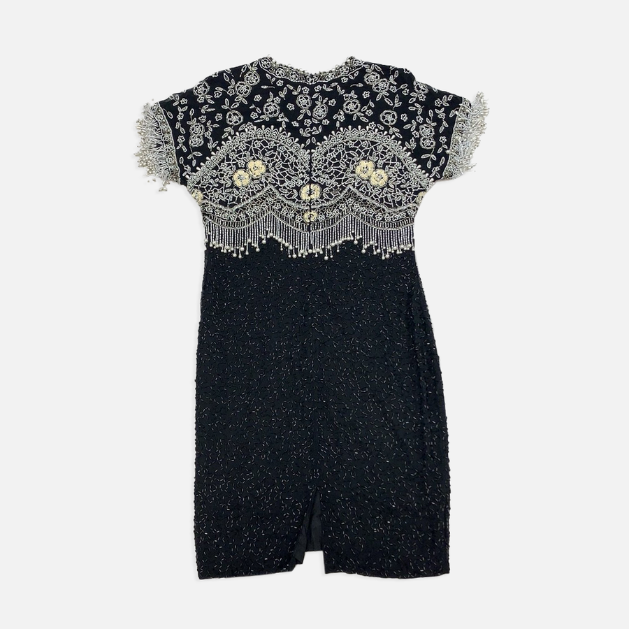 Vintage black tie Oleg Cassini silk black/white beaded dress The Era NYC Vintage black tie Oleg Cassini silk black/white beaded dress The Era NYC