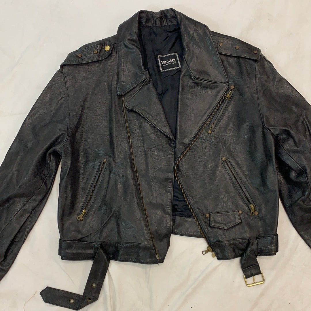 Vintage Versace black biker leather jacket – The Era NYC