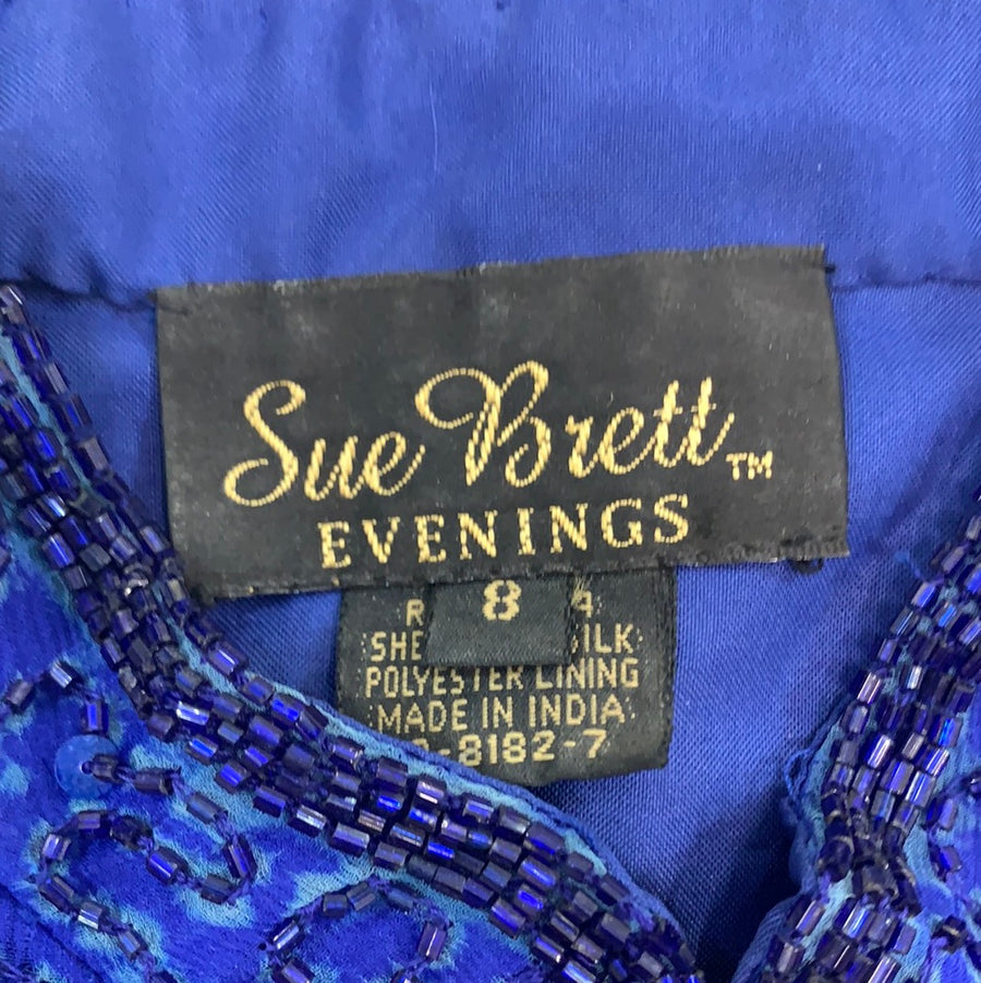 Vintage sue Brett blue silk beaded evening top