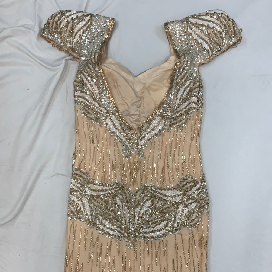 Vintage peach/silver beaded sequins dress