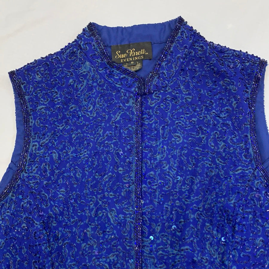 Vintage sue Brett blue silk beaded evening top