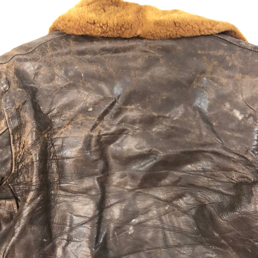 Vintage Brown Leather Jacket W/ Fur Collar