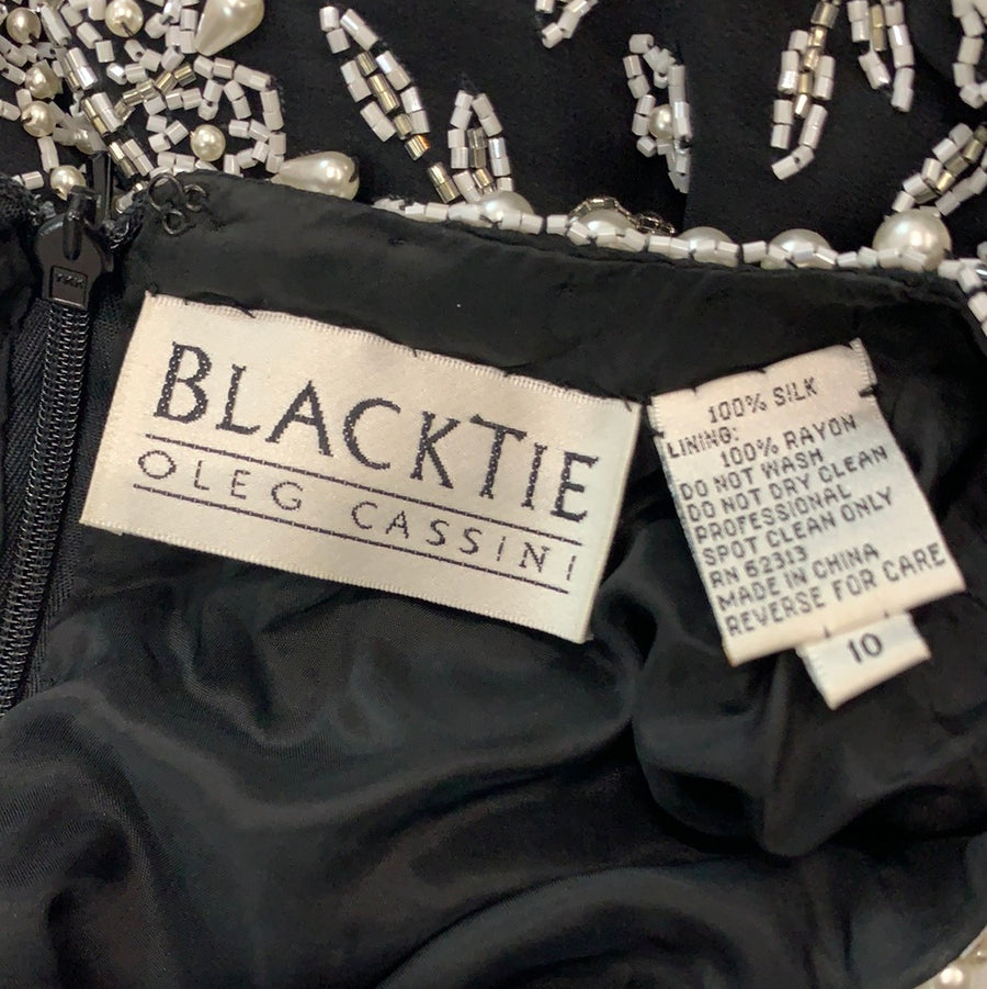 Vintage black tie Oleg Cassini silk black/white beaded dress The Era NYC Vintage black tie Oleg Cassini silk black/white beaded dress The Era NYC