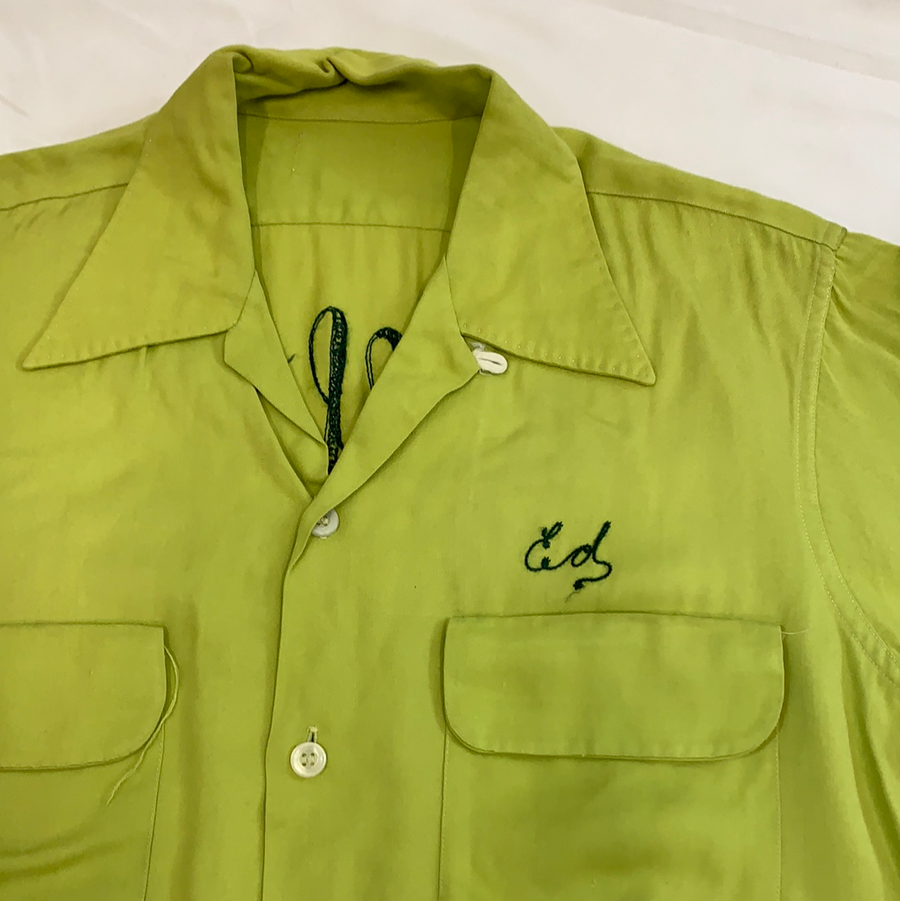 Vintage long sleeve Lime Green Bowling shirt