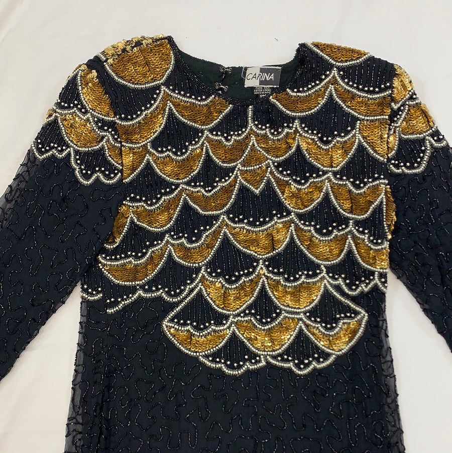 Vintage Carina black/gold sequins beaded dress