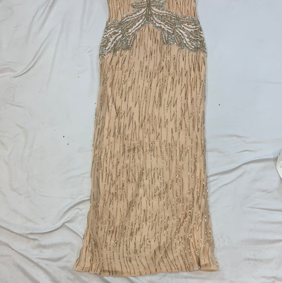 Vintage peach/silver beaded sequins dress