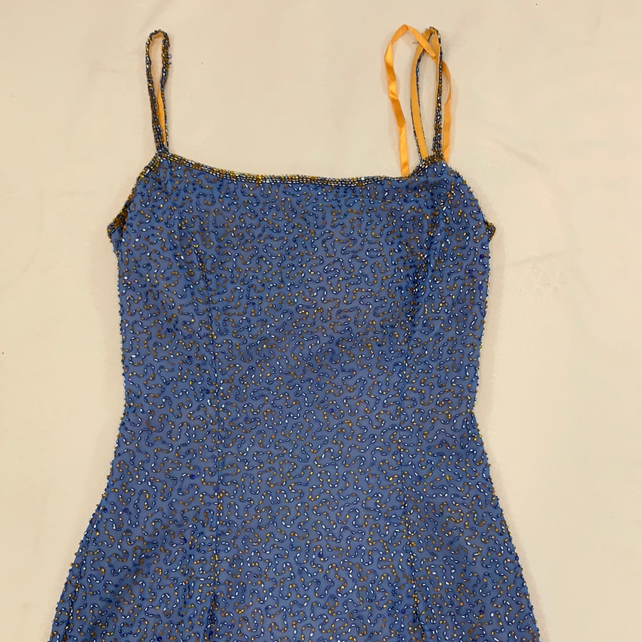 Vintage Je Matadi by Sean Mehta blue beaded dress