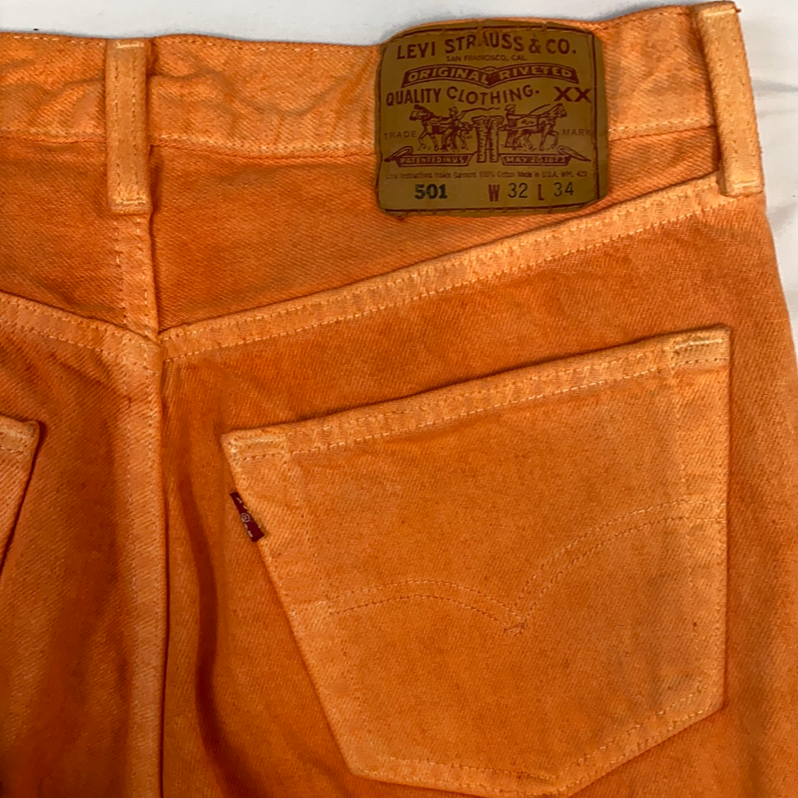 1980s Levi’s 501 Orange Denim Jeans - W32 - The Era NYC
