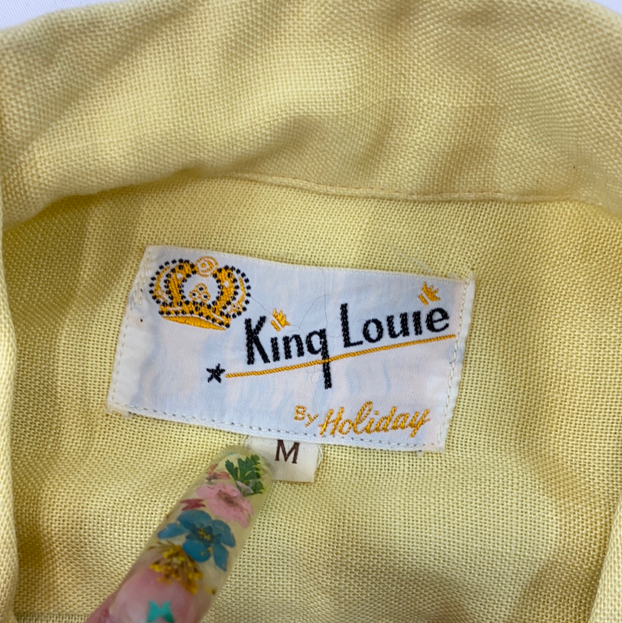 Vintage Baby Yellow Men’s Bowling Button Up 1950s-1960s