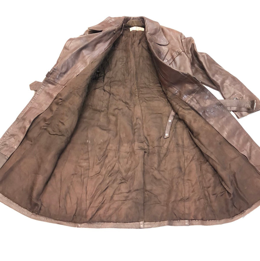 Vintage Leder-Sport Bekleidung Brown Leather Trench Coat