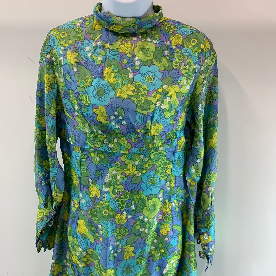 Vintage 1960s green print dress