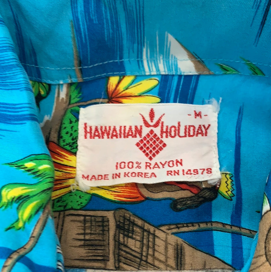 Vintage Hawaiian Blue Holiday shirt