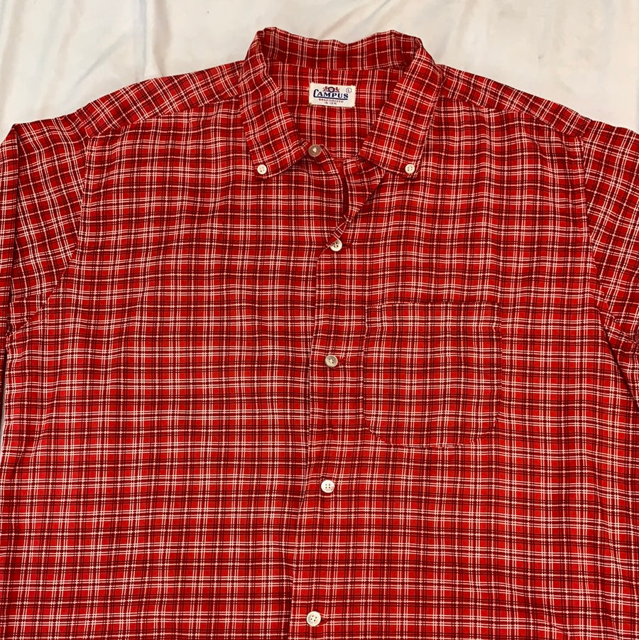 Vintage Campus Red Plaid Button Up Shirt